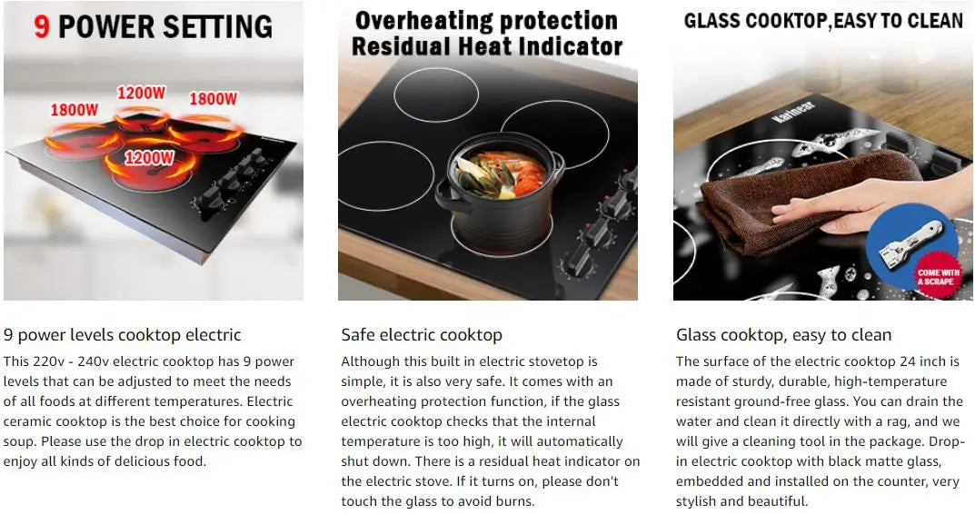 Karinear Four Burner Cooktop With Knob Control And Residual Heat Indicator