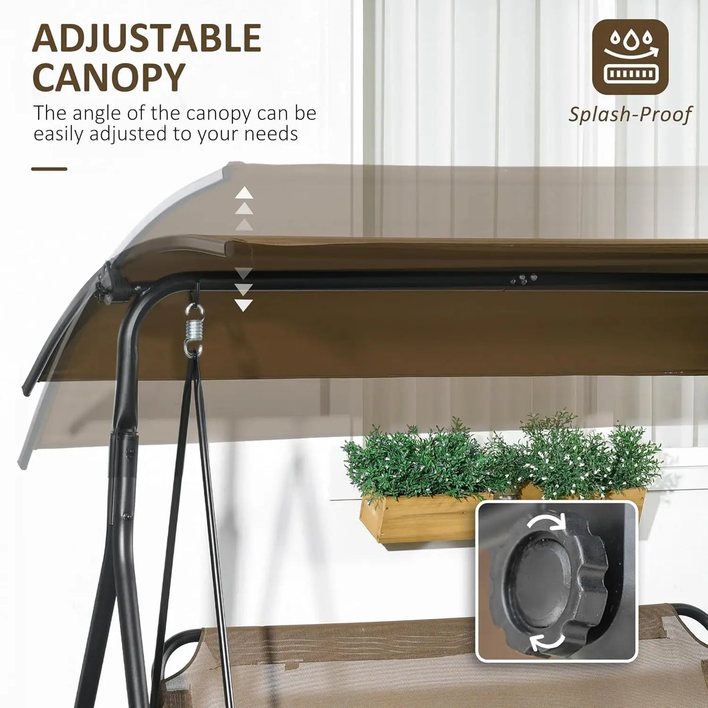 3-Person Porch Swing With Stand For Outdoor Patio With Canopy