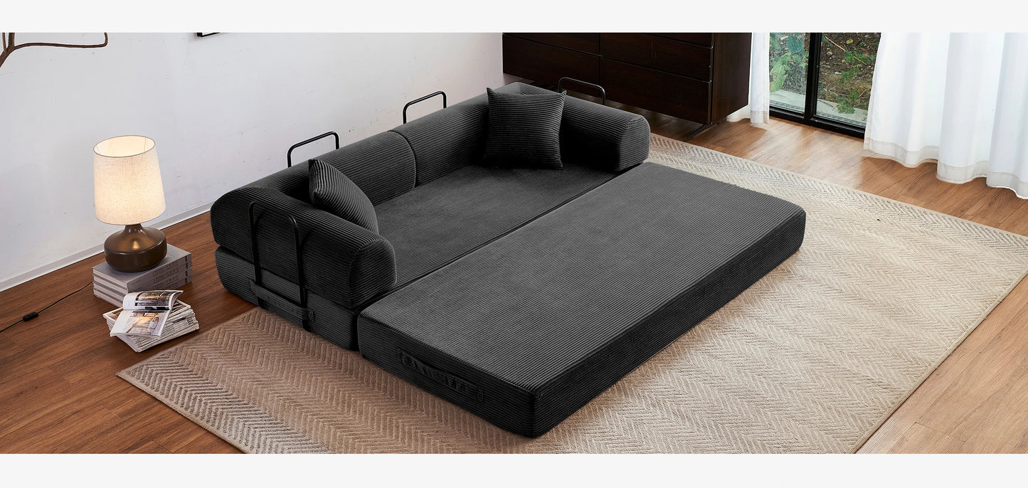 Foldable Convertible Futon Sofa Bed With L Shaped Arms