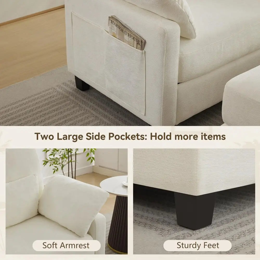 Chenille Chaise Lounge With Ottoman And Sofa Bed For Living Room
