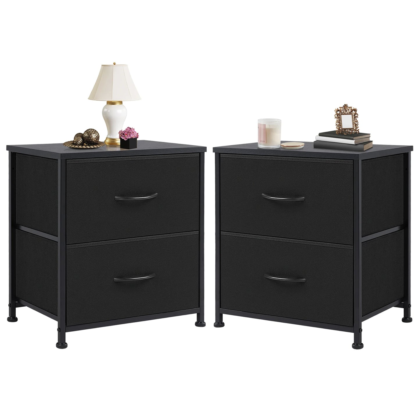 JHK Nightstand With Storage Drawers Bedside Table Modern Metal Frame