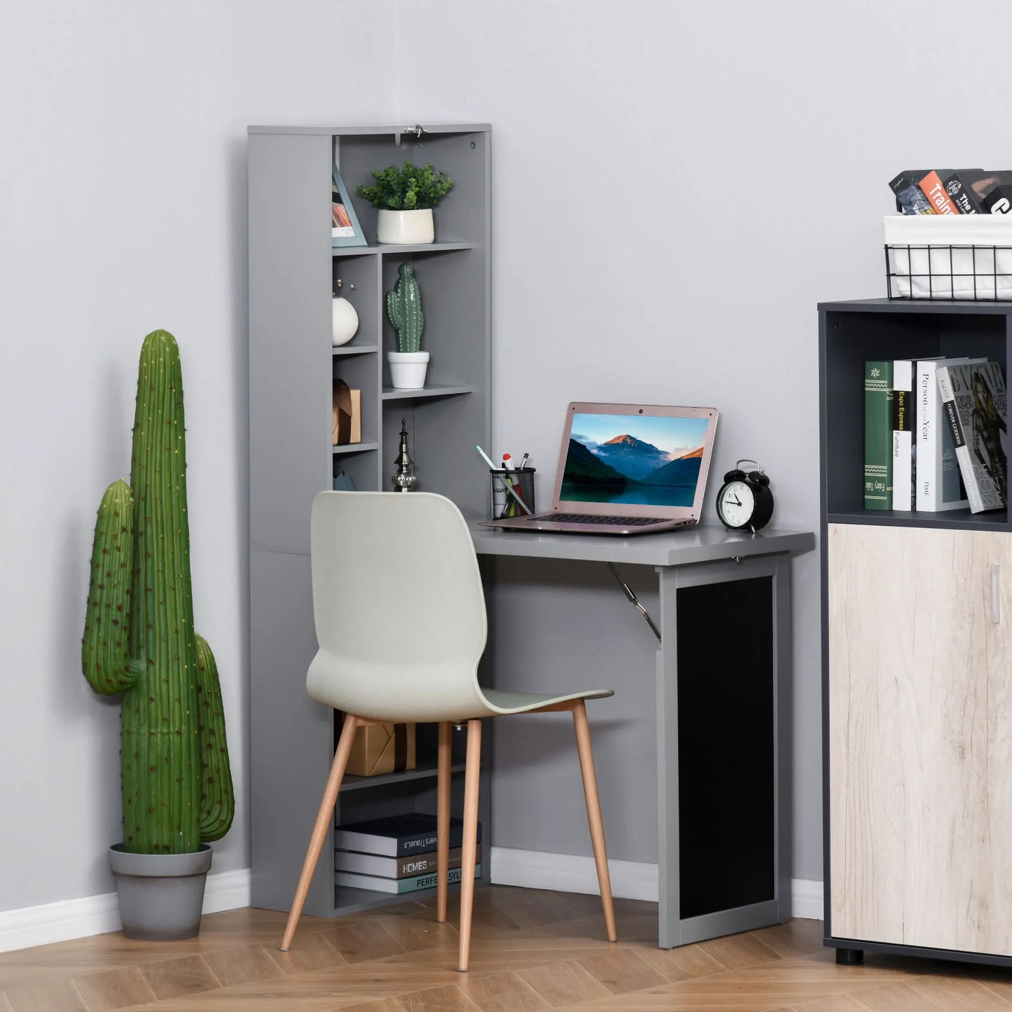 Homcom Foldout Convertible Office Desk With Wall Mount Blackboard Shelf
