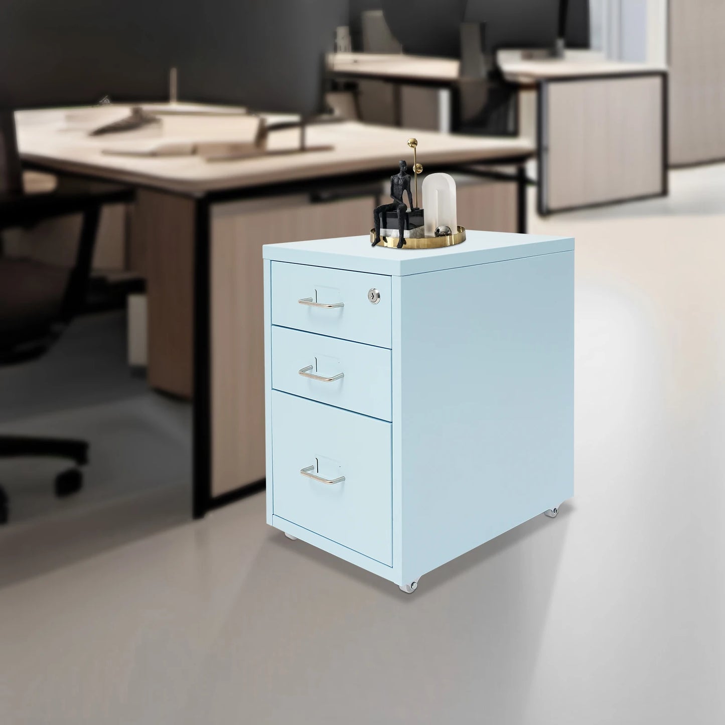 Bymaocar 3 Tier Vertical File Cabinet With Lock On Casters