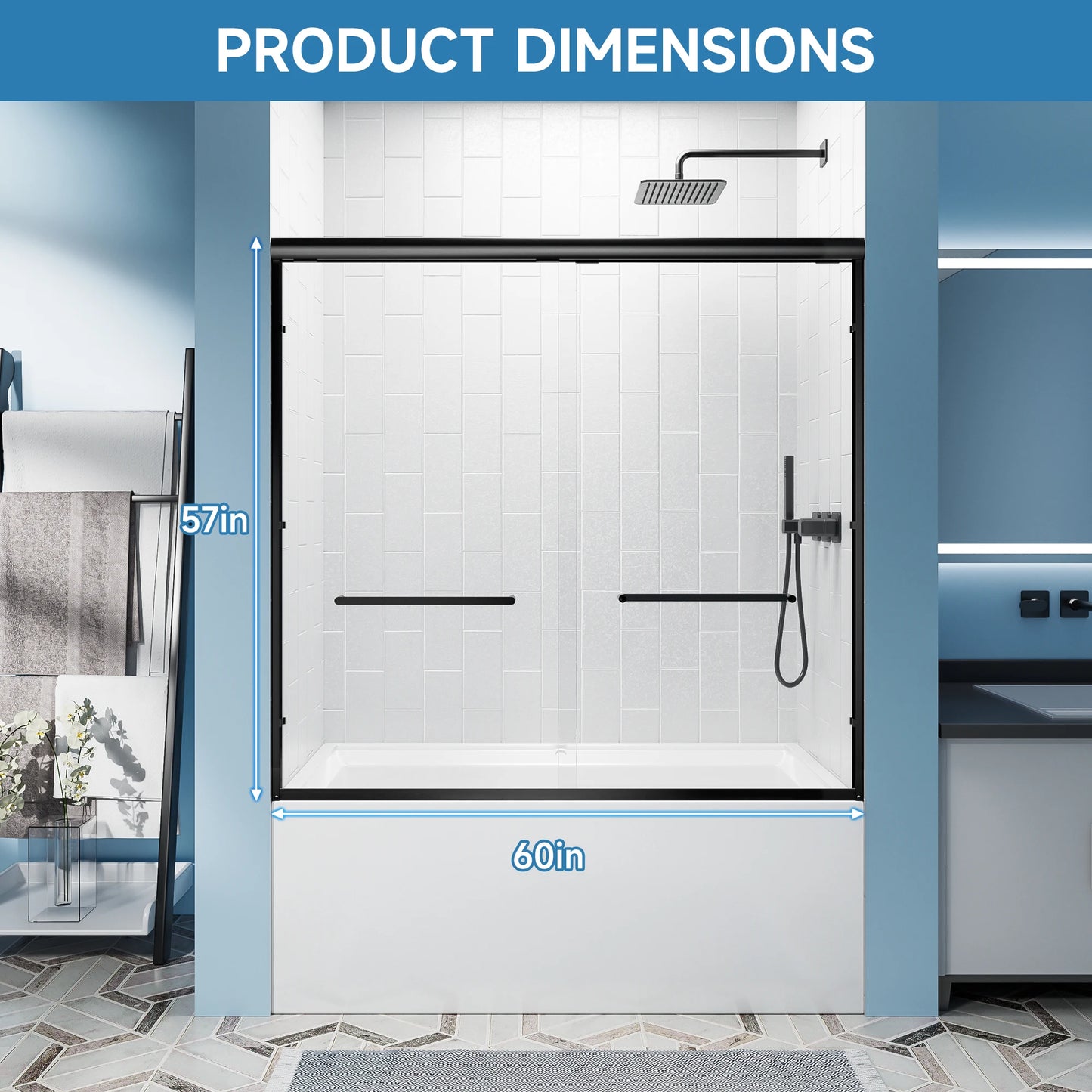 Sh.Kl Matte Black Aluminum Framed Double Sliding Shower Door
