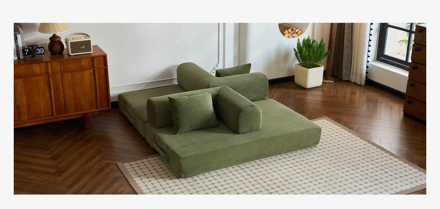 Foldable Convertible Futon Sofa Bed With L Shaped Arms