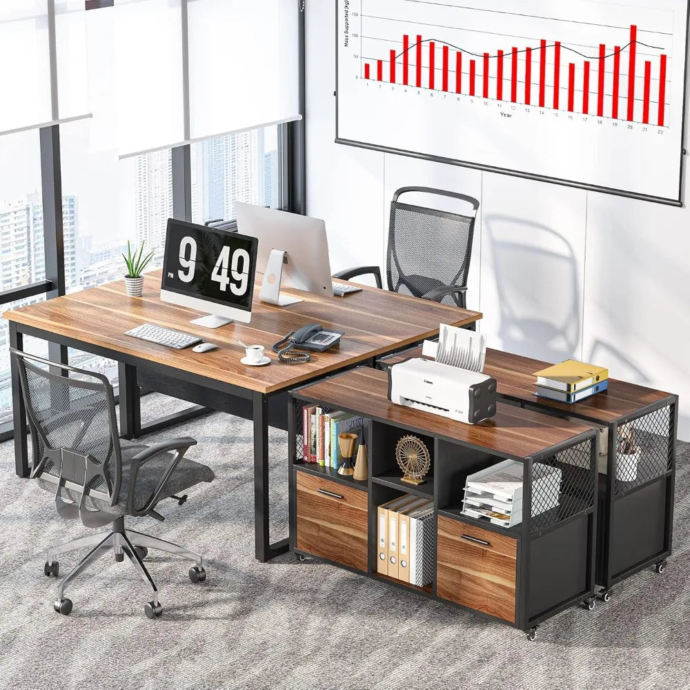 Two Drawer Wood File Cabinet With Mobile Filing And Printer