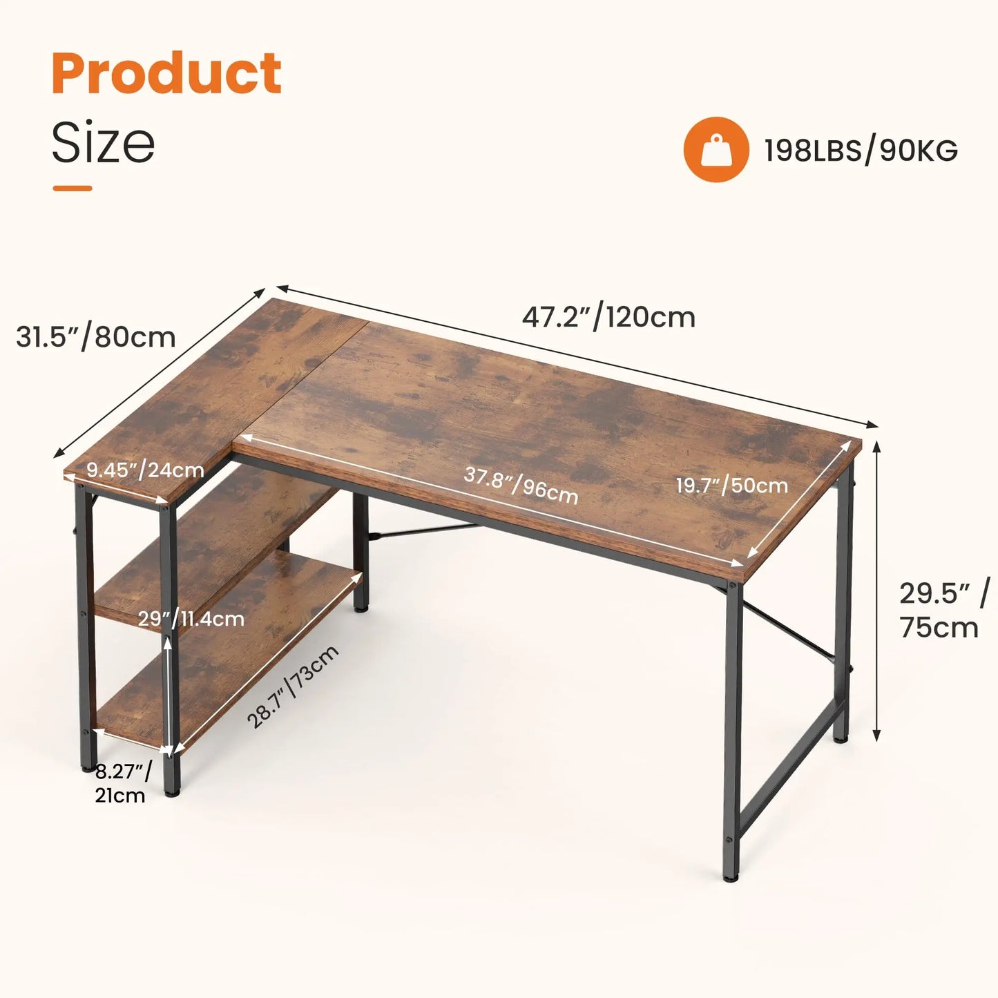 JHK L Shaped Desk Computer Corner Desk With Reversible Shelves