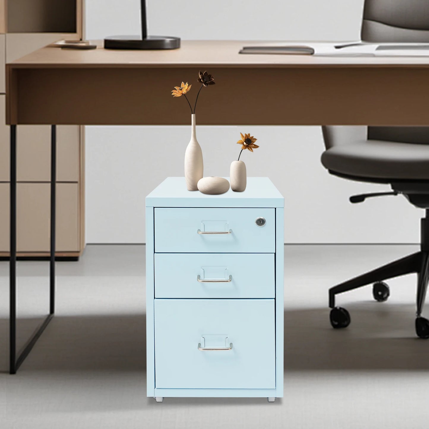 Bymaocar 3 Tier Vertical File Cabinet With Lock On Casters