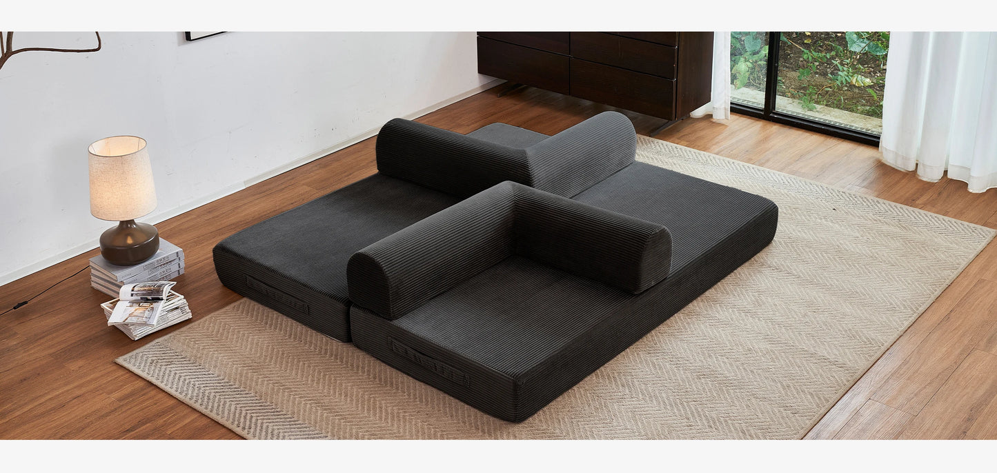 Foldable Convertible Futon Sofa Bed With L Shaped Arms