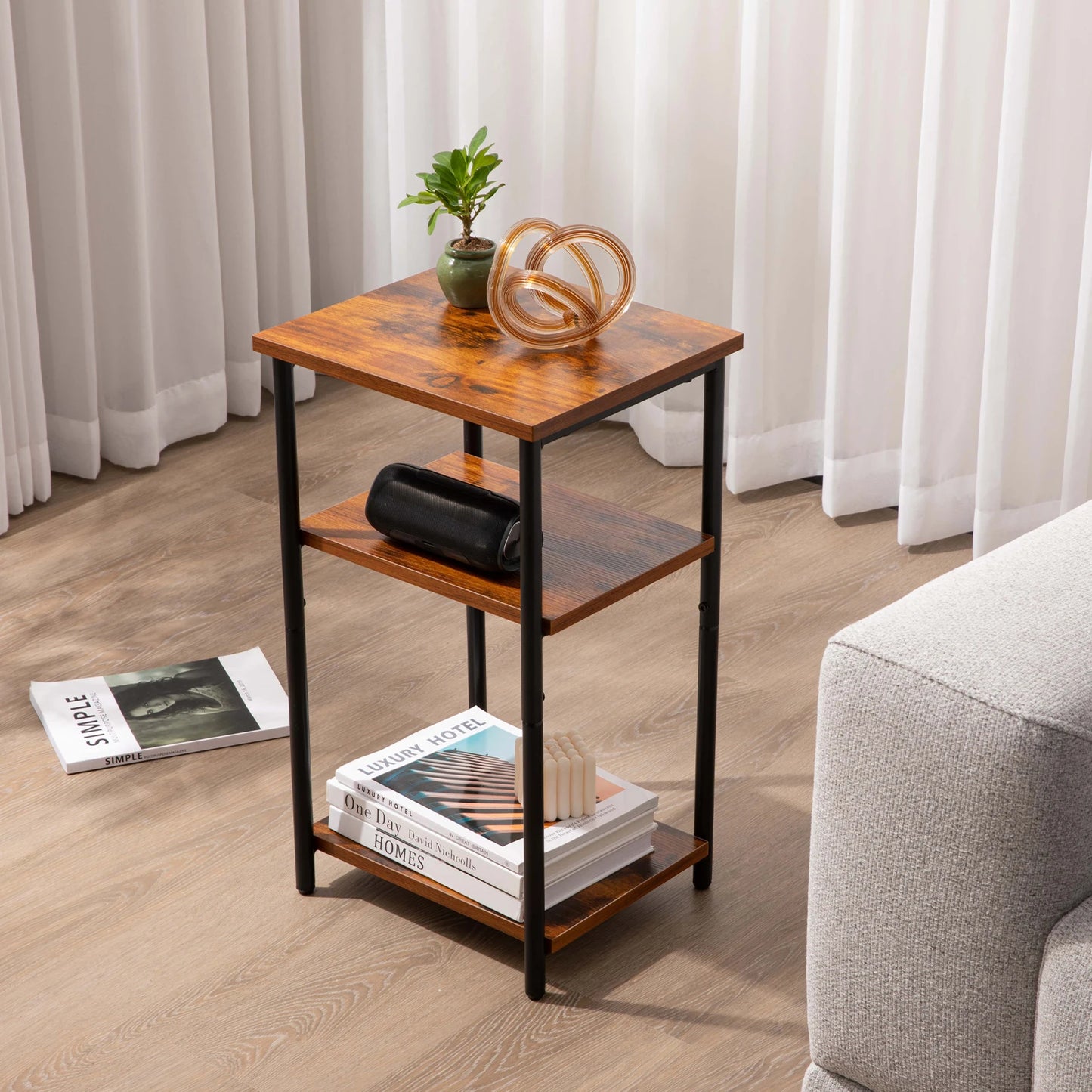 JHK 2/3-Tier End Table and Side Tables With Adjustable Feet