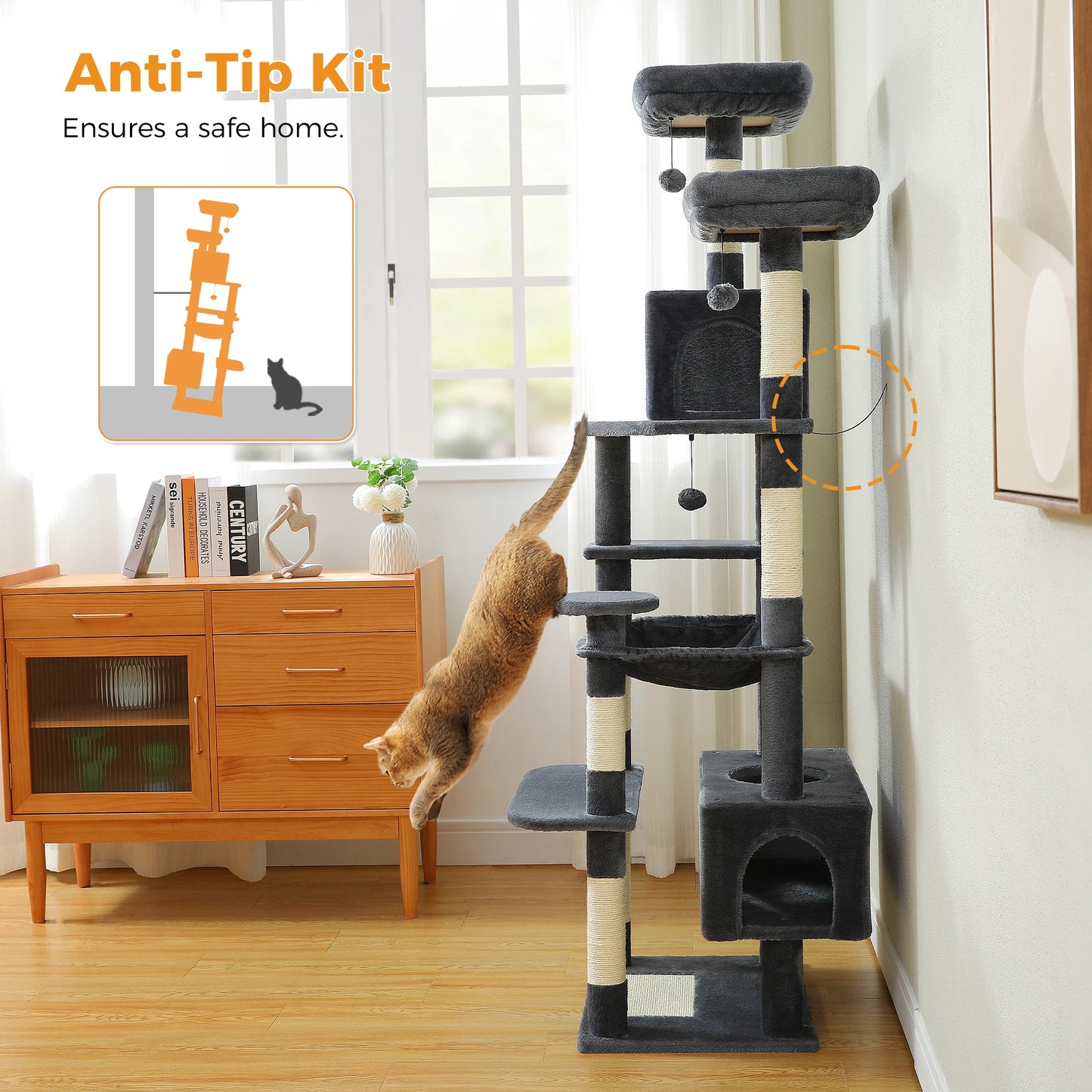 PEQULTI Multi Level Cat Tree Tower With Scratching Posts Hammock
