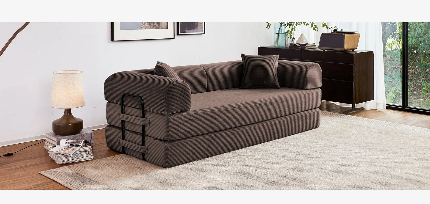 Foldable Convertible Futon Sofa Bed With L Shaped Arms