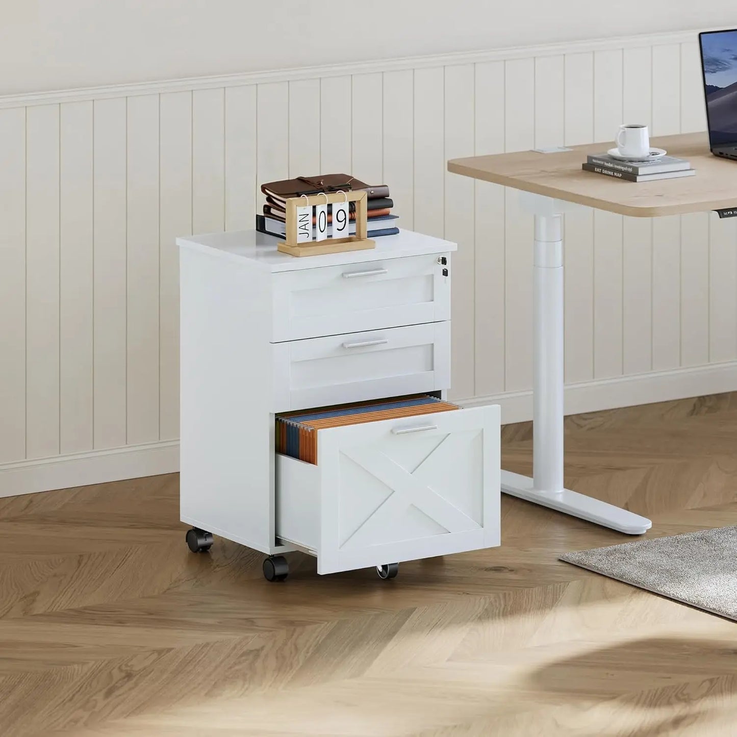 HiMISS 3-Drawer Rolling File Cabinet With Lock For Home Office