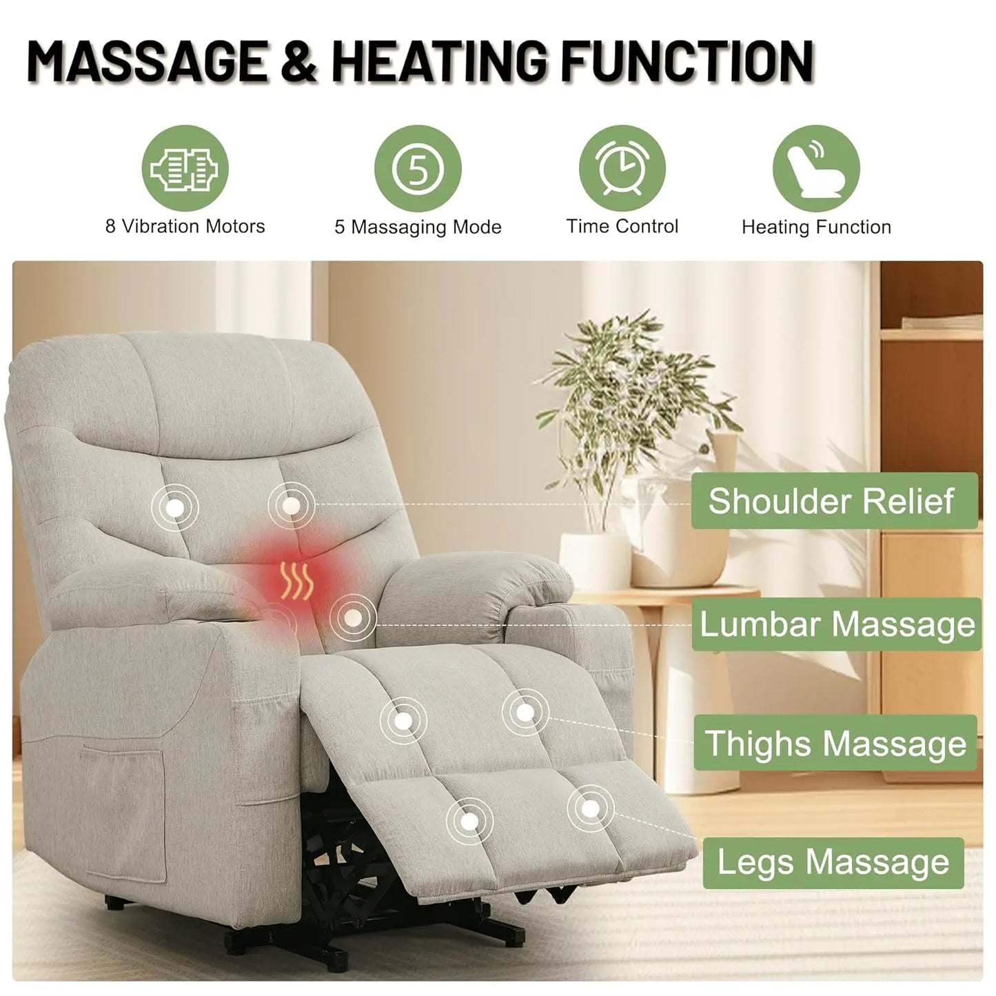 Power Lift Recliner Chair With Massage And Heating For Elderly