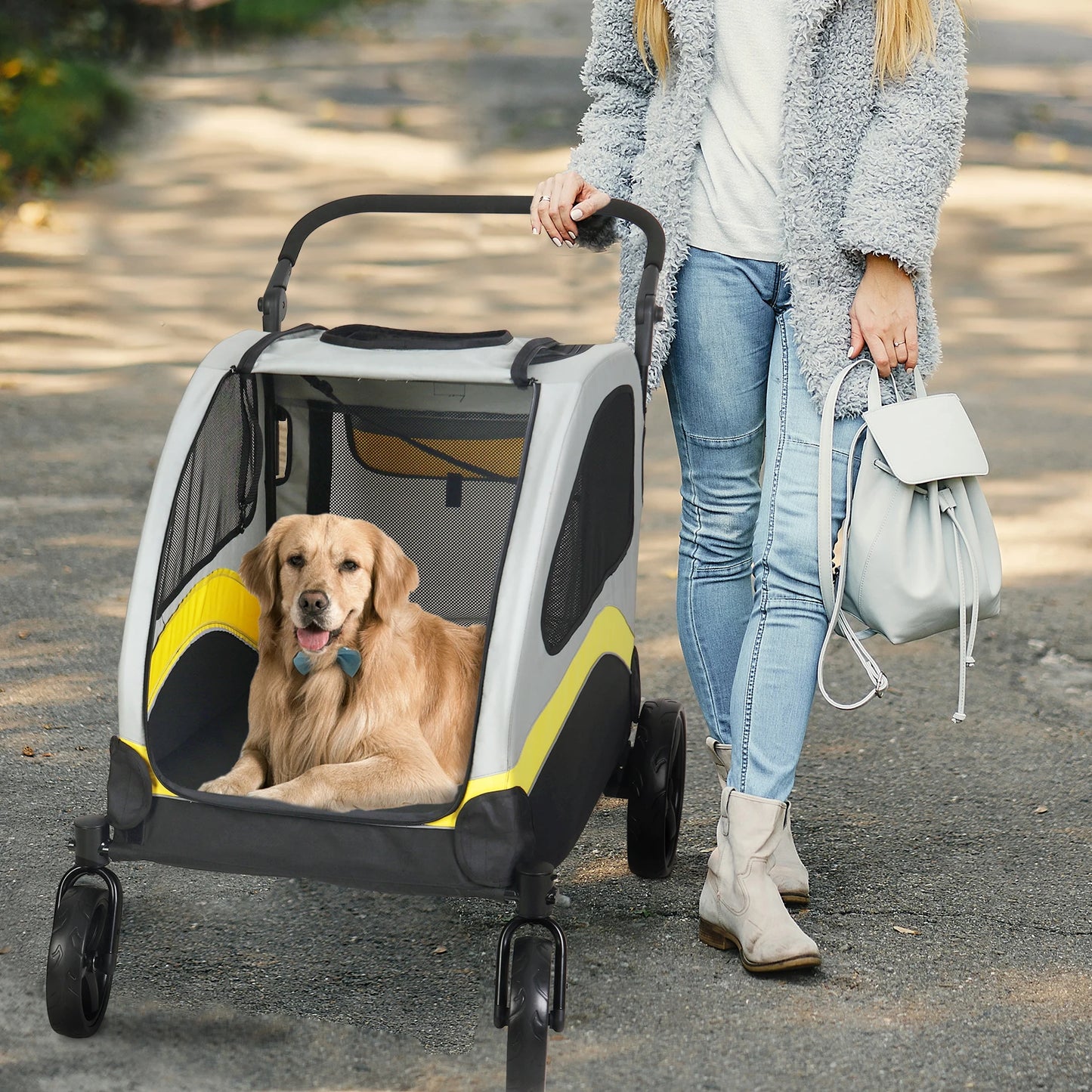 Portable Four Wheel Dog Stroller for Large Dogs Foldable Carrier