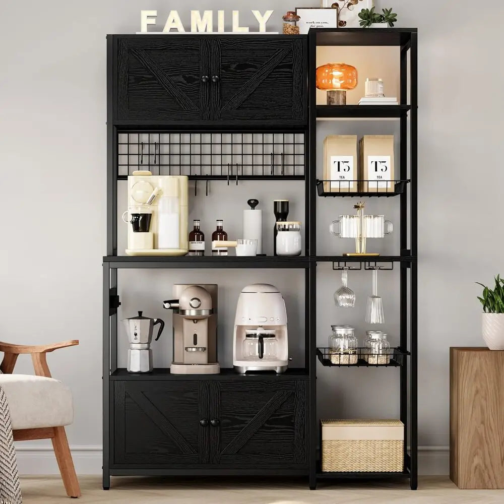 IRONCK Kitchen Bakers Rack With Storage Cabinets And Power Outlet