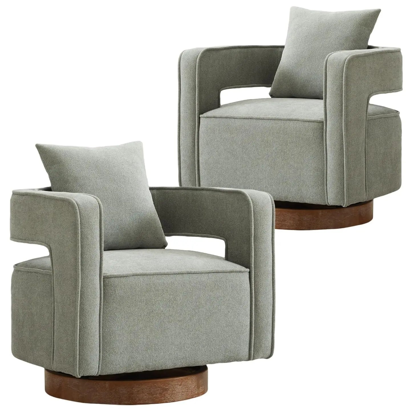 Upholstered Swivel Accent Chair Set Of 2 Linen Open Back