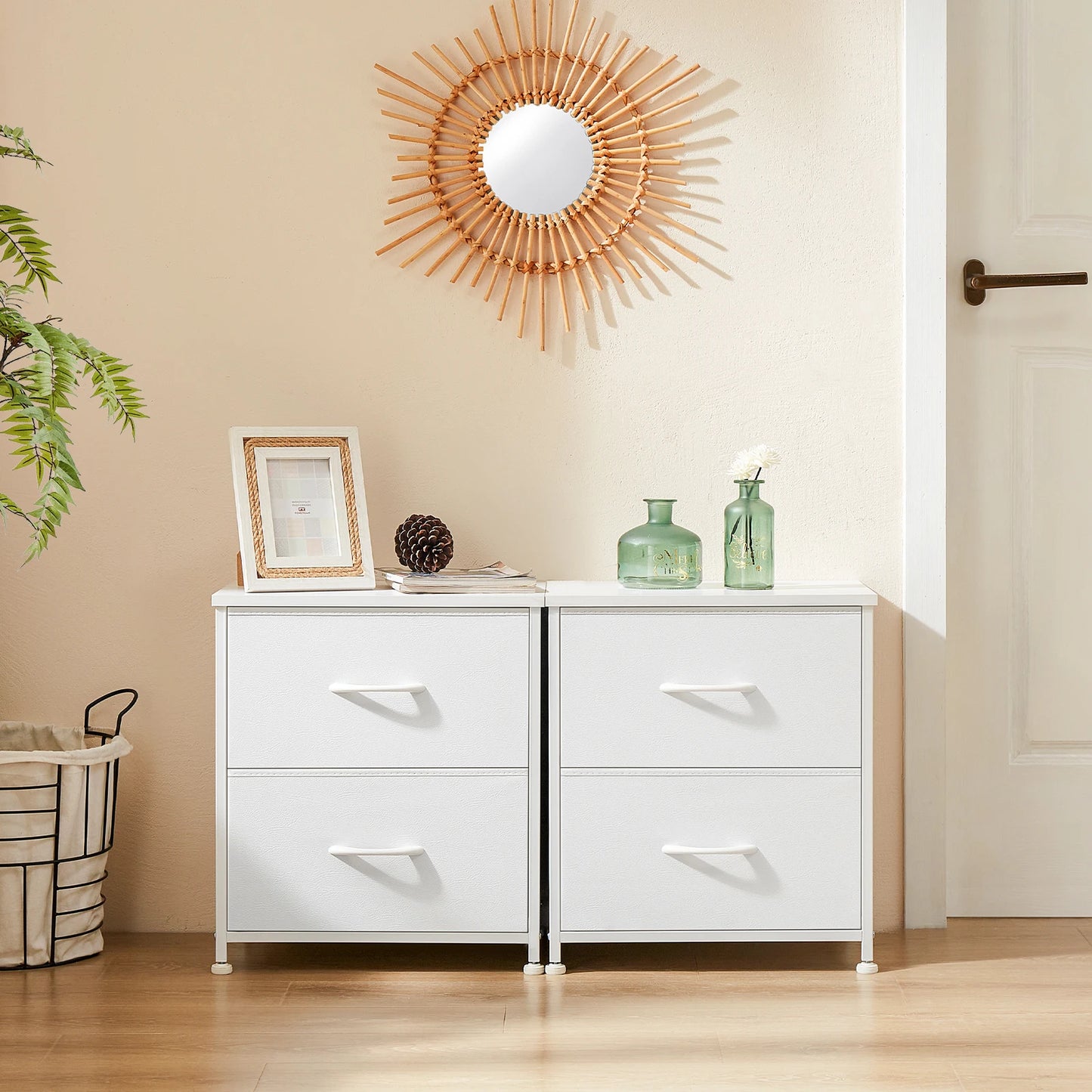 JHK Nightstand With Storage Drawers Bedside Table Modern Metal Frame