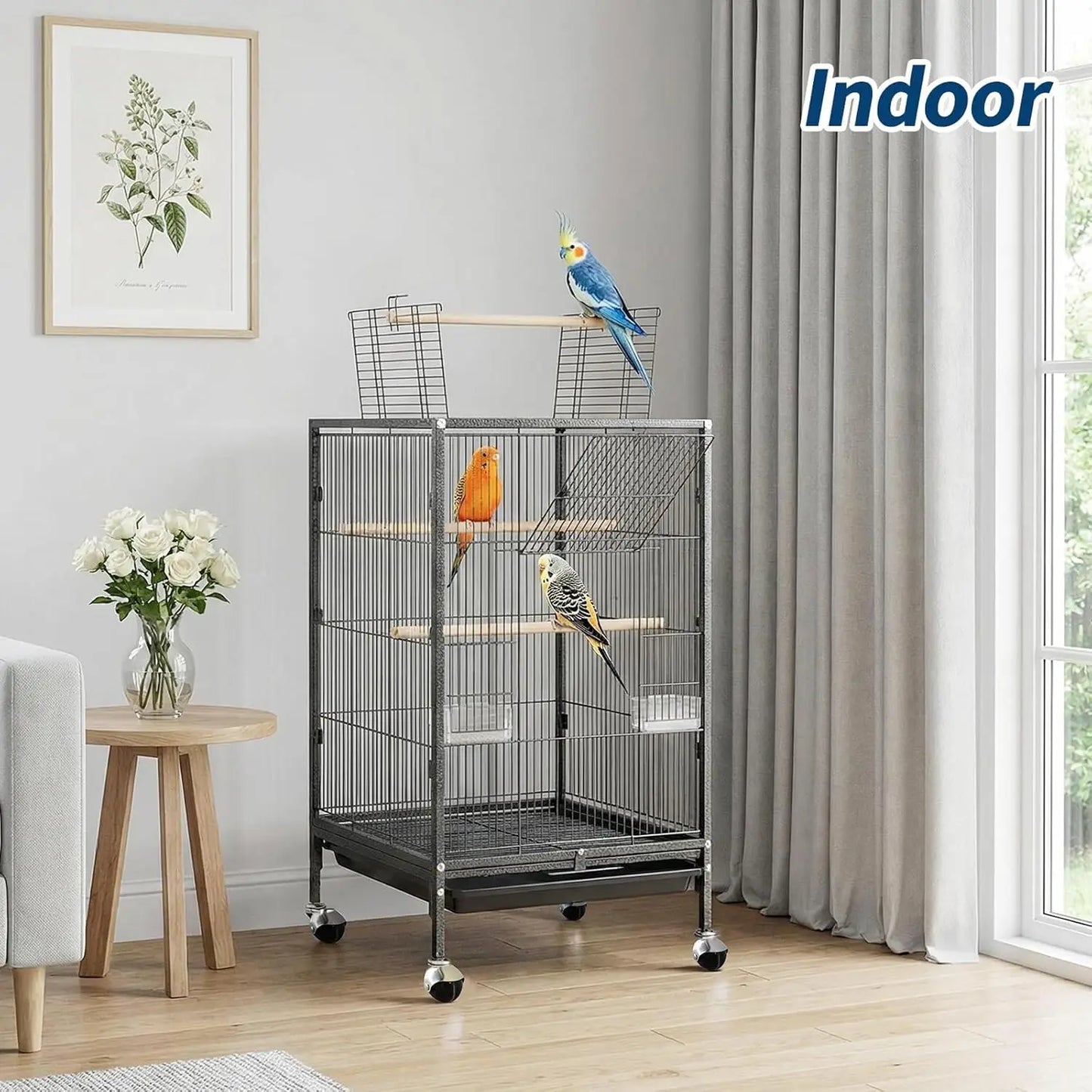 HiMISS Heavy Duty Metal Bird Cage With Play Top Stand