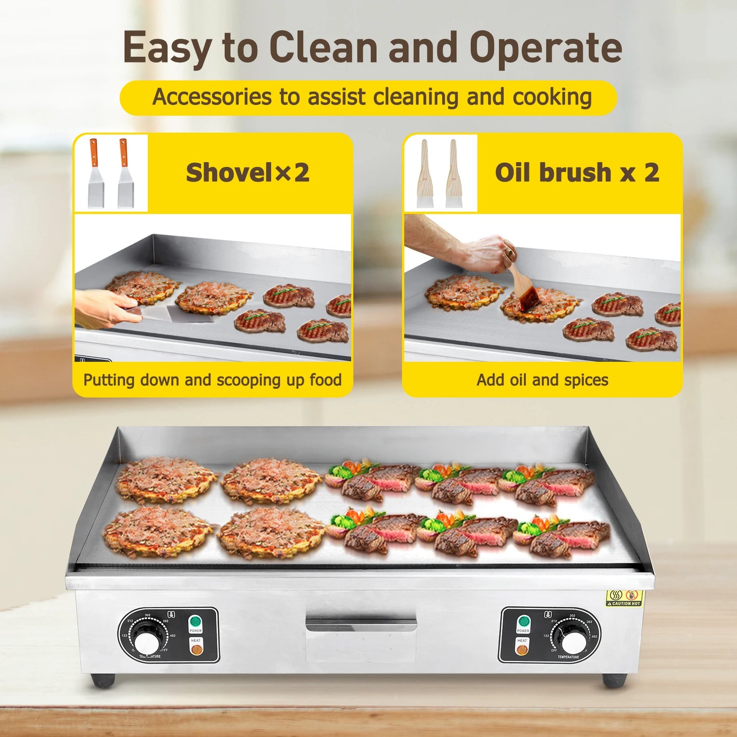 Adoolla 1500W 110V Commercial Electric Grill Countertop Nonstick Teppanyaki Plate
