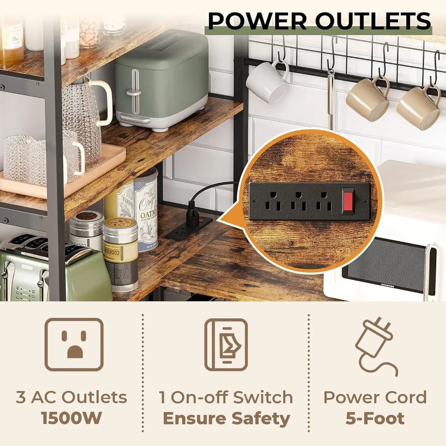 Corner Bakers Rack With Power Outlet Microwave Stand And Shelves