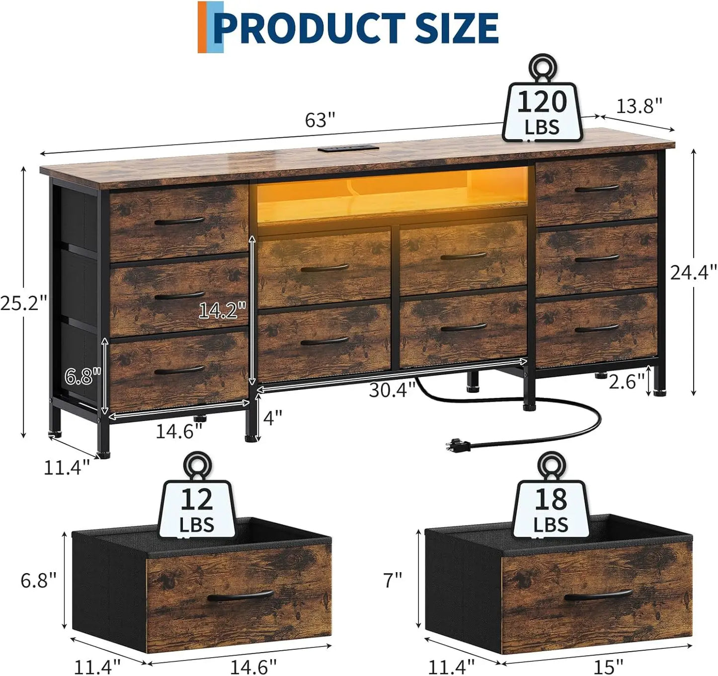 TWISTER.CK TV Stand With LED Lights And Power Outlets