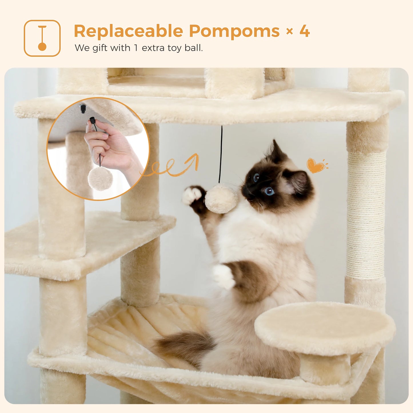 PEQULTI Multi Level Cat Tree Tower With Scratching Posts Hammock