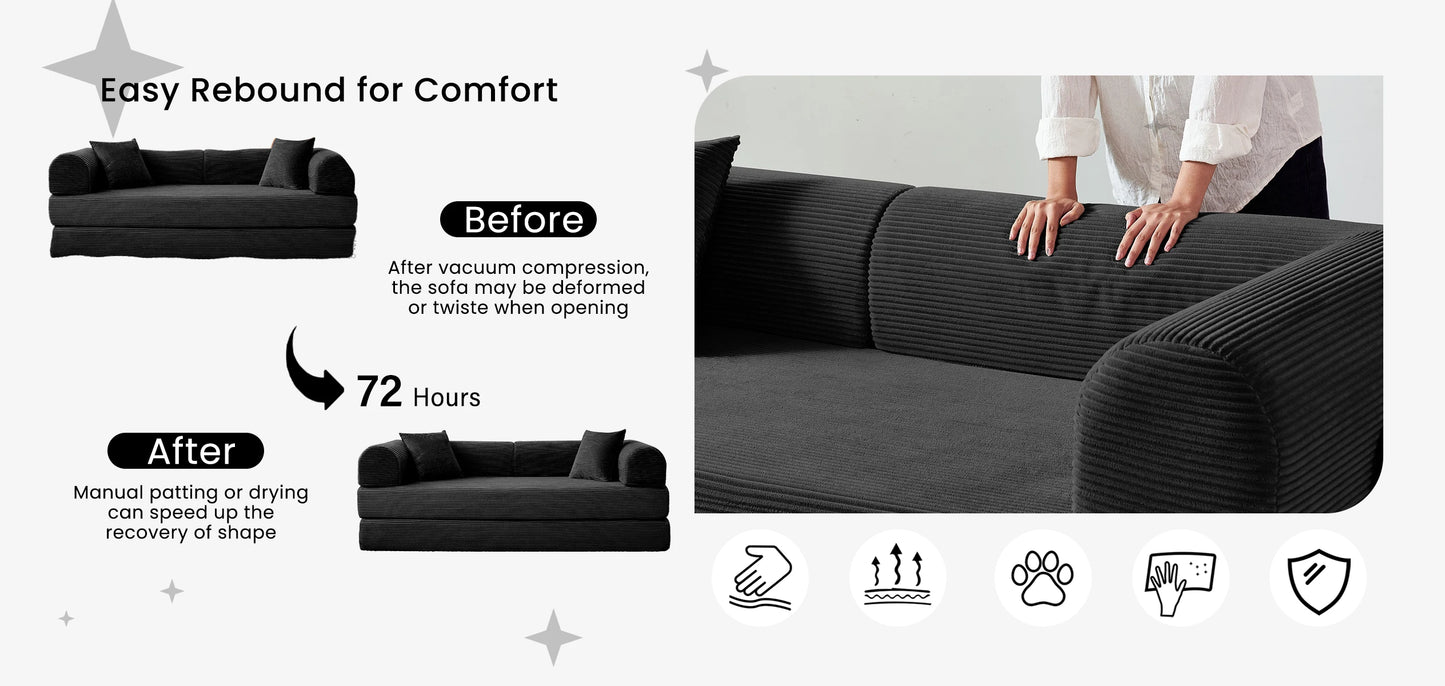Foldable Convertible Futon Sofa Bed With L Shaped Arms