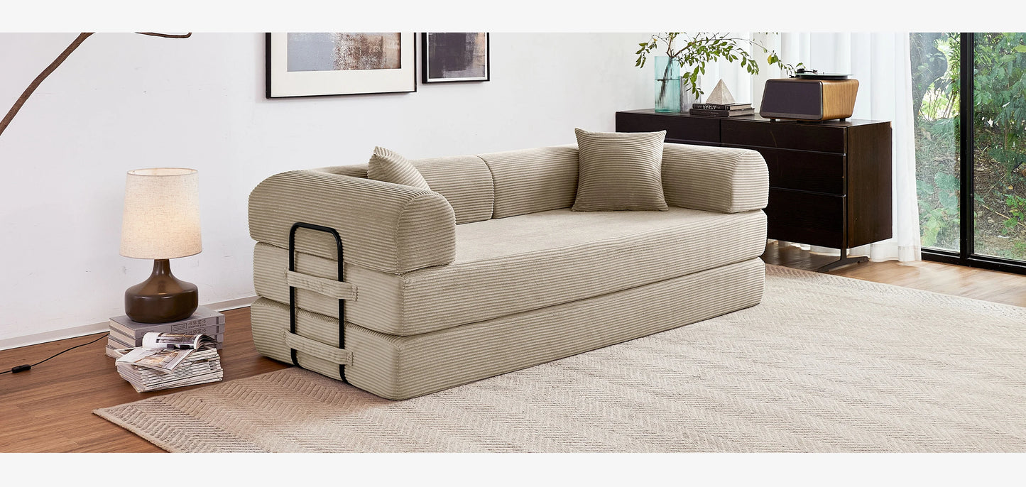 Foldable Convertible Futon Sofa Bed With L Shaped Arms