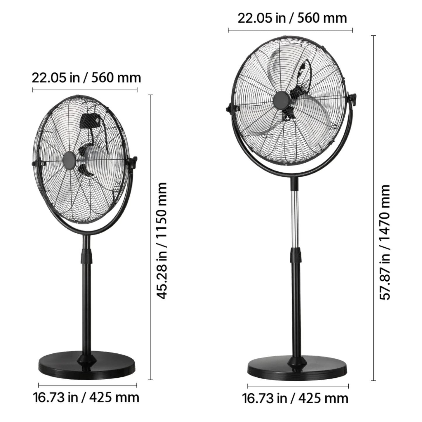 Industrial Pedestal Fan Oscillating 75 Degree Height Adjustment 3 Speed