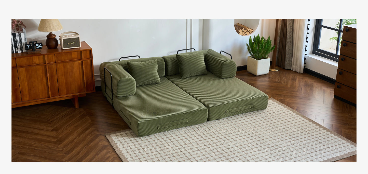 Foldable Convertible Futon Sofa Bed With L Shaped Arms