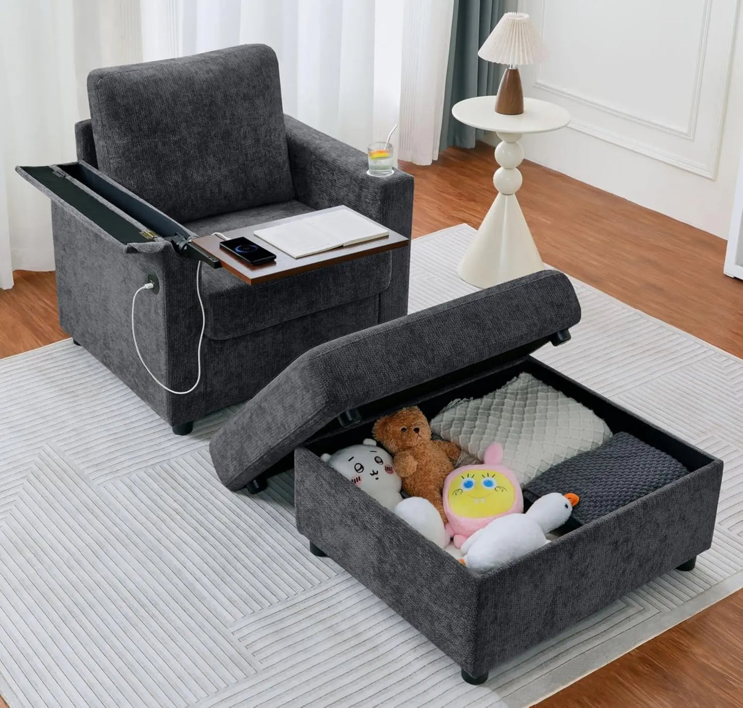 GUOHE Modern Accent Chair Set With Storage Ottoman For Living Room