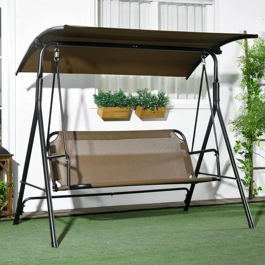 3-Person Porch Swing With Stand For Outdoor Patio With Canopy