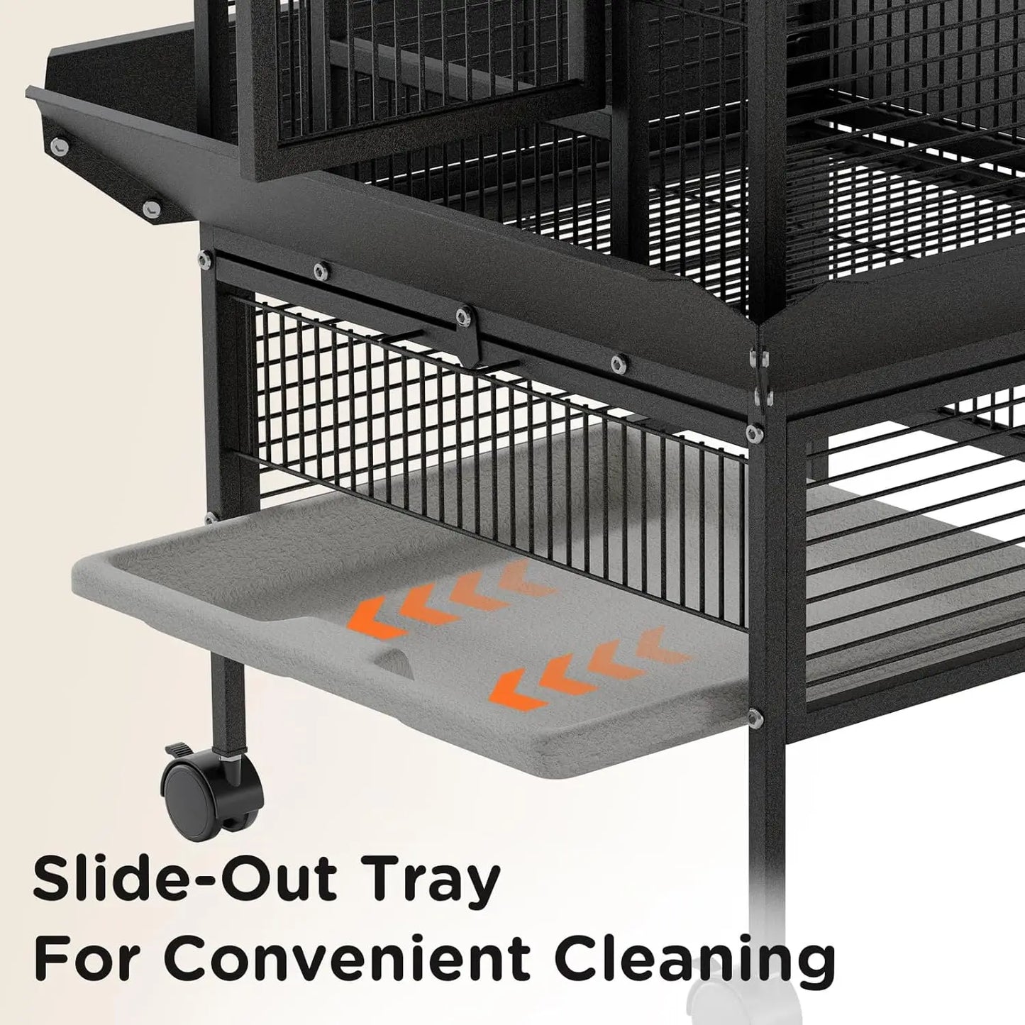 HiMISS Rolling Parrot Cage With Play Top Stainless Steel Bowls