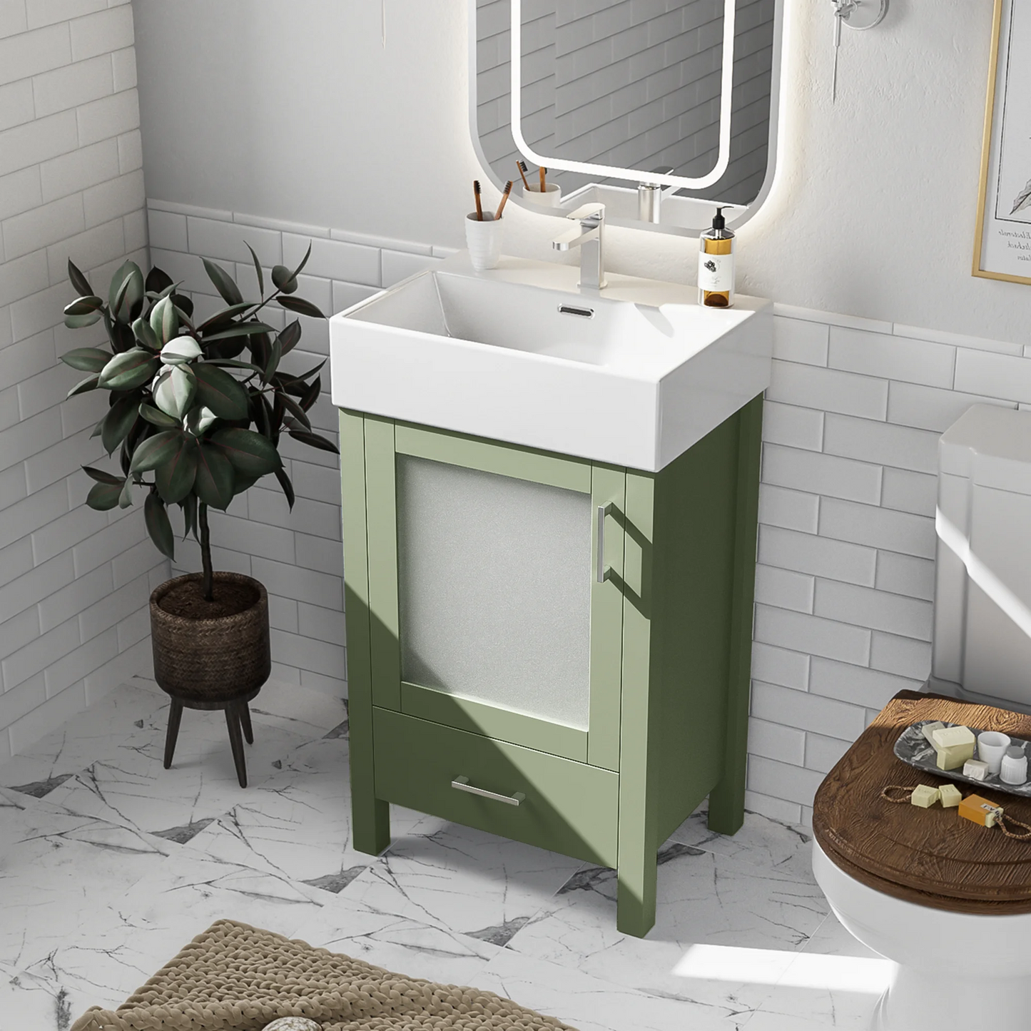 LWO Bathroom Vanity With Ceramic Sink And Ample Storage