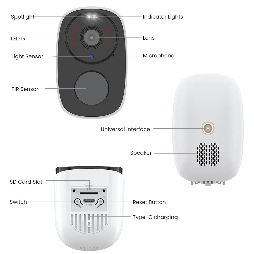 H.VIEW Battery Powered Outdoor WiFi 2K Security Camera With Spotlight
