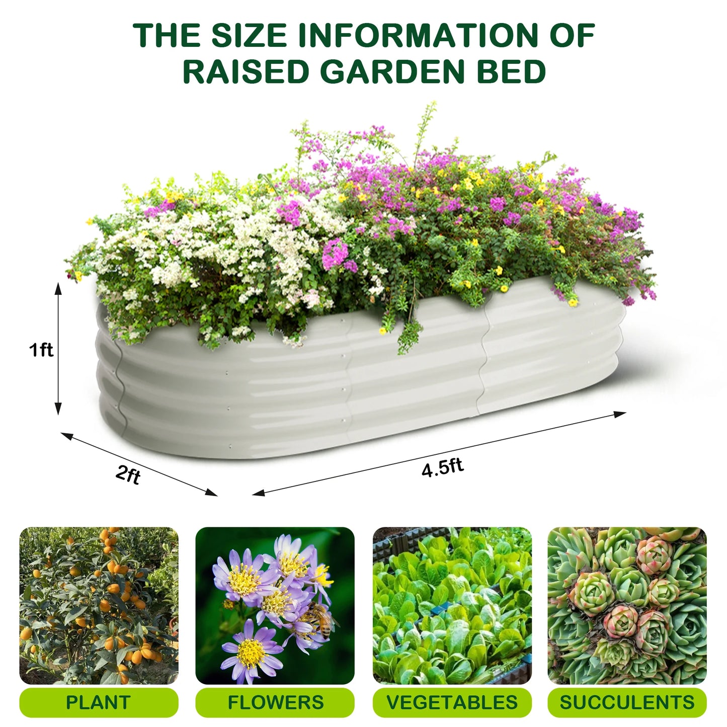 HiMISS Oval Galvanized Raised Garden Beds OpenEnded Base Outdoor