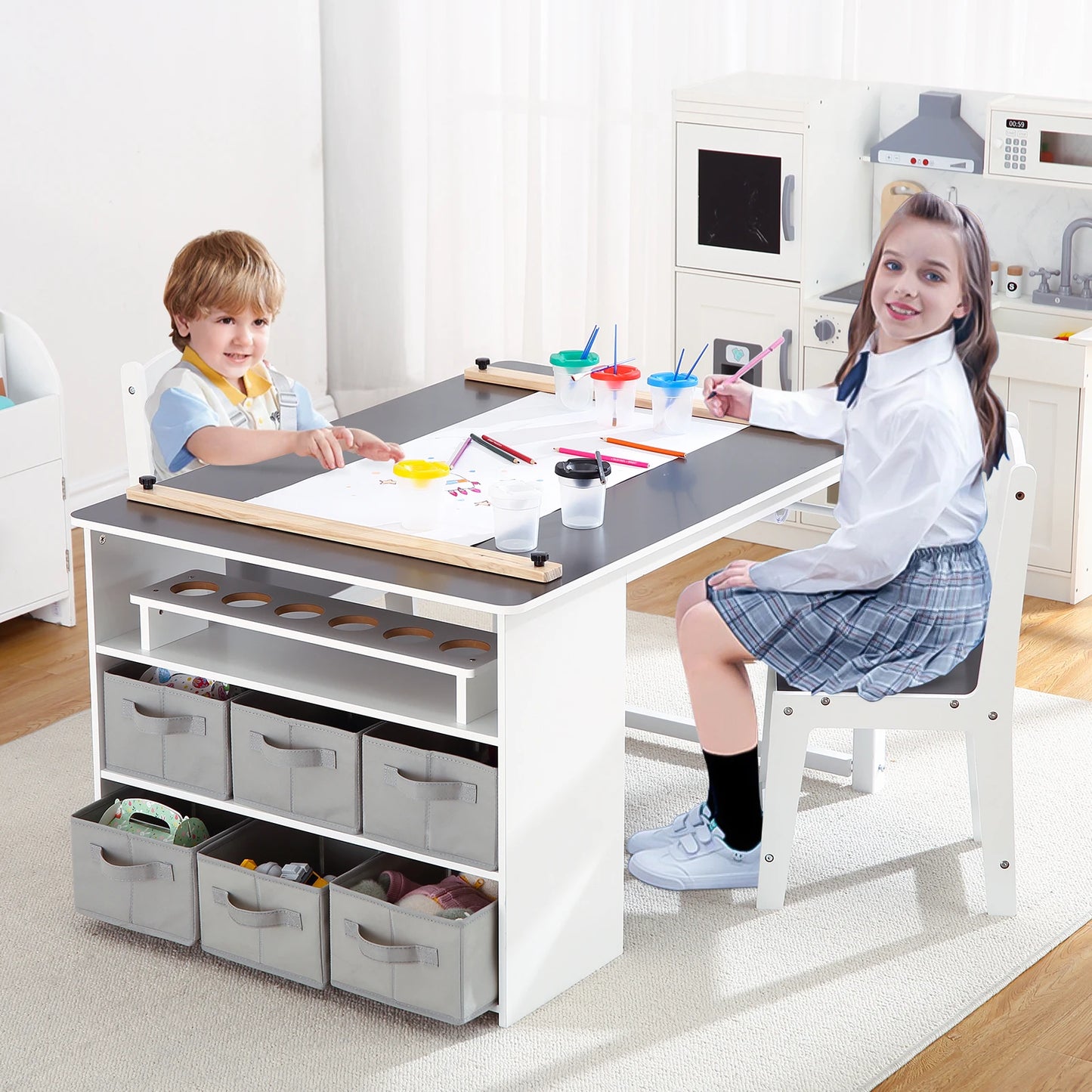 HiMISS Kids Art Table and Chairs Set for Craft Activity