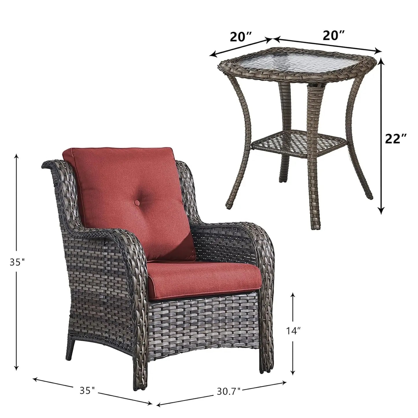 Patio Bistro Set Outdoor Chairs 3-Piece Wicker Rattan Furniture