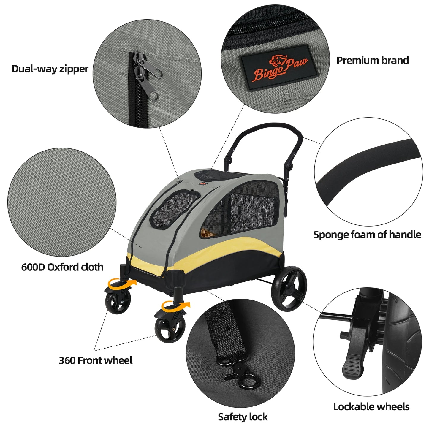 Portable Four Wheel Dog Stroller for Large Dogs Foldable Carrier