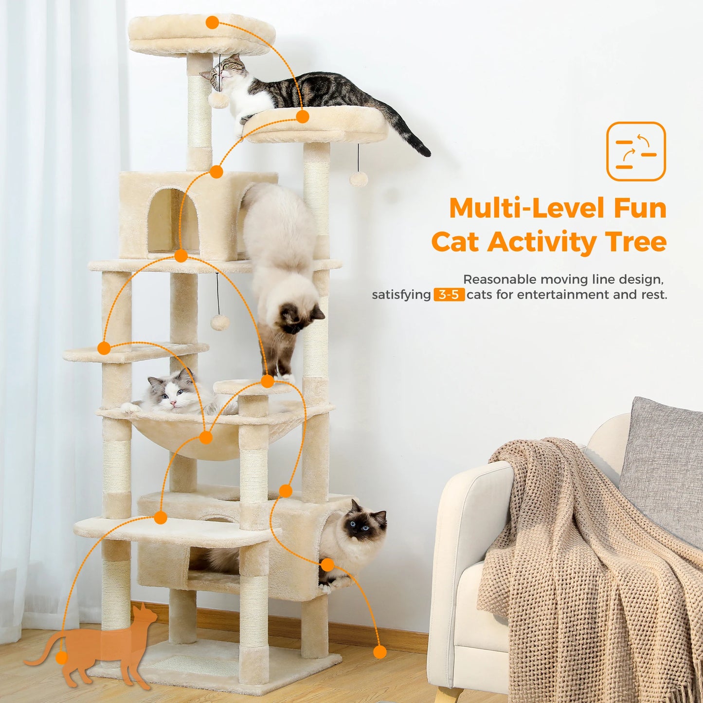 PEQULTI Multi Level Cat Tree Tower With Scratching Posts Hammock