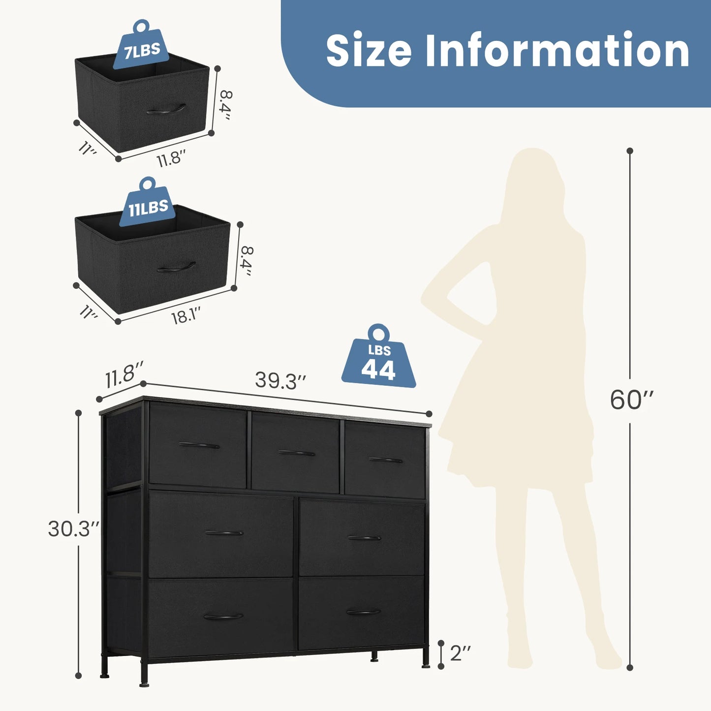 JHK Dresser With Seven Fabric Drawers Closet Organizer
