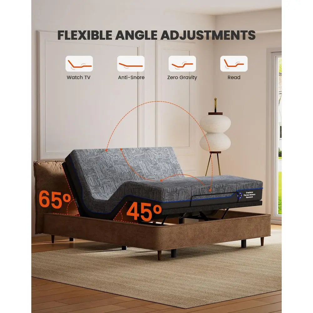 Queen Adjustable Bed Frame and Cooling Gel Memory Foam Mattress
