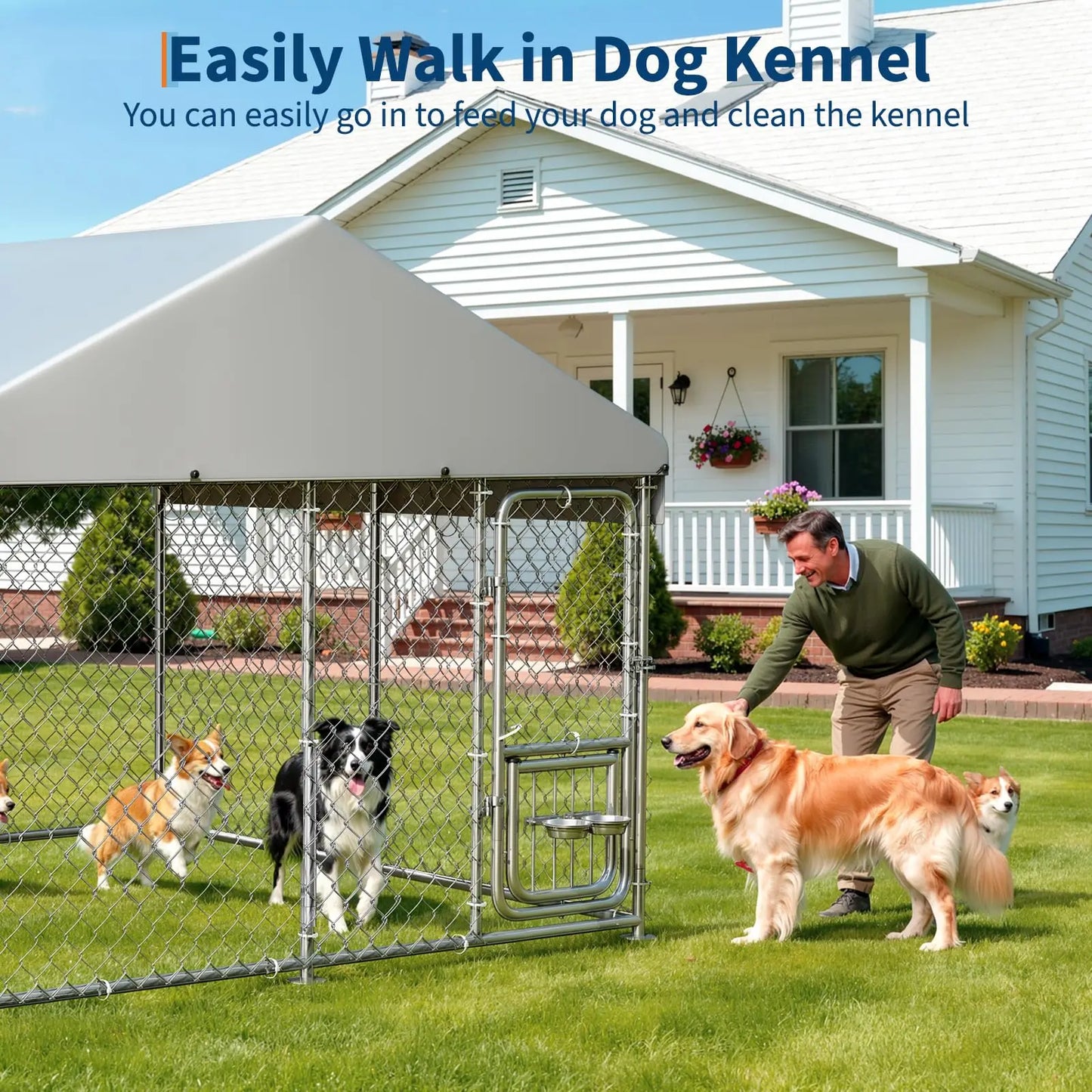 DishyKooker Heavy Duty Outdoor Dog Kennel With Roof And LockingDoor