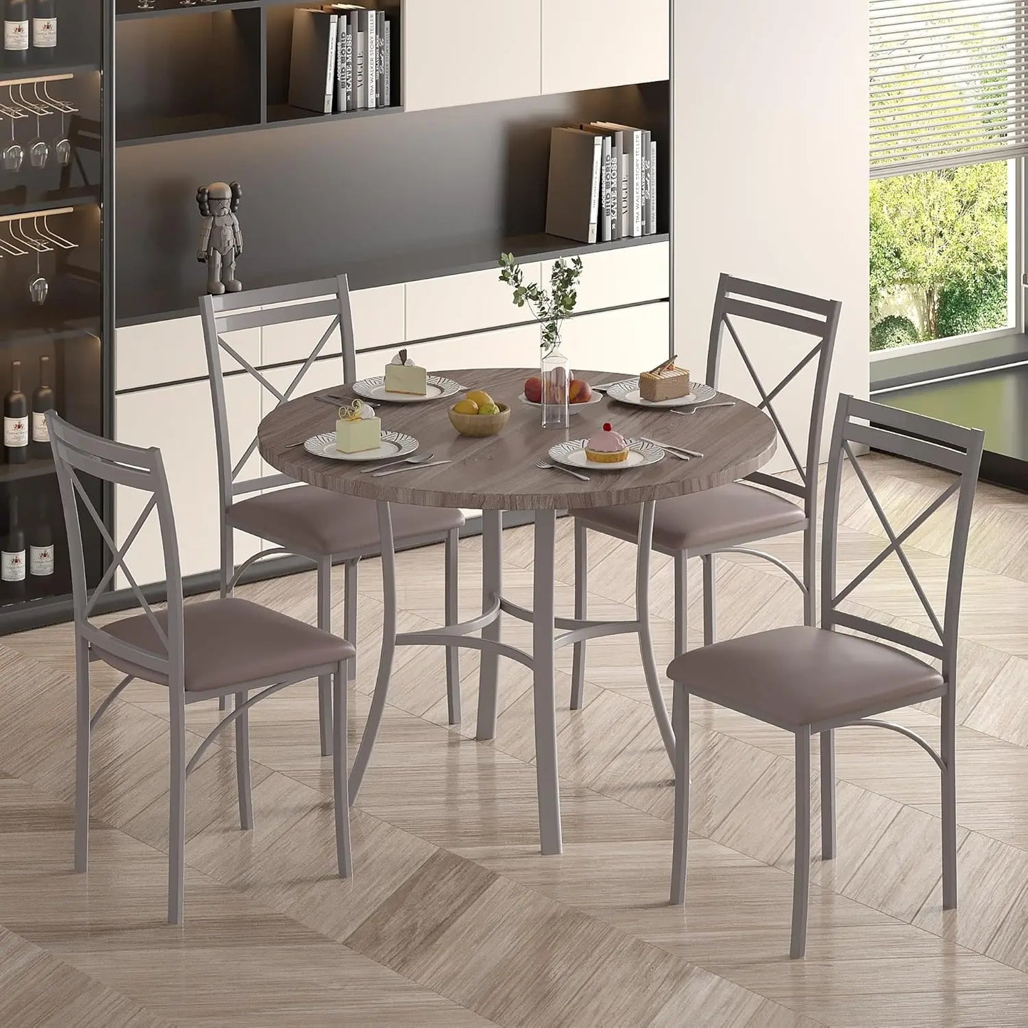 Wood Grain Dining Table Set With Chairs Space Saving