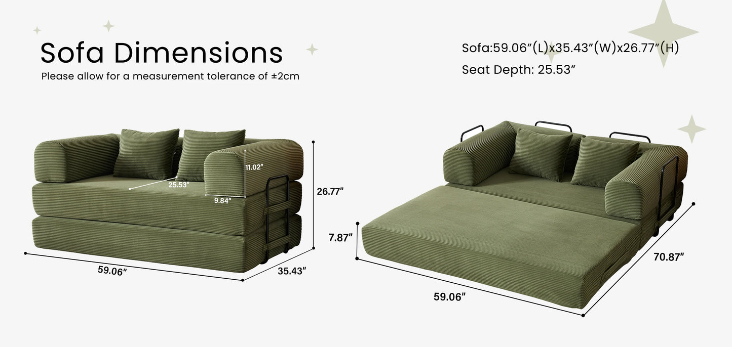 Foldable Convertible Futon Sofa Bed With L Shaped Arms