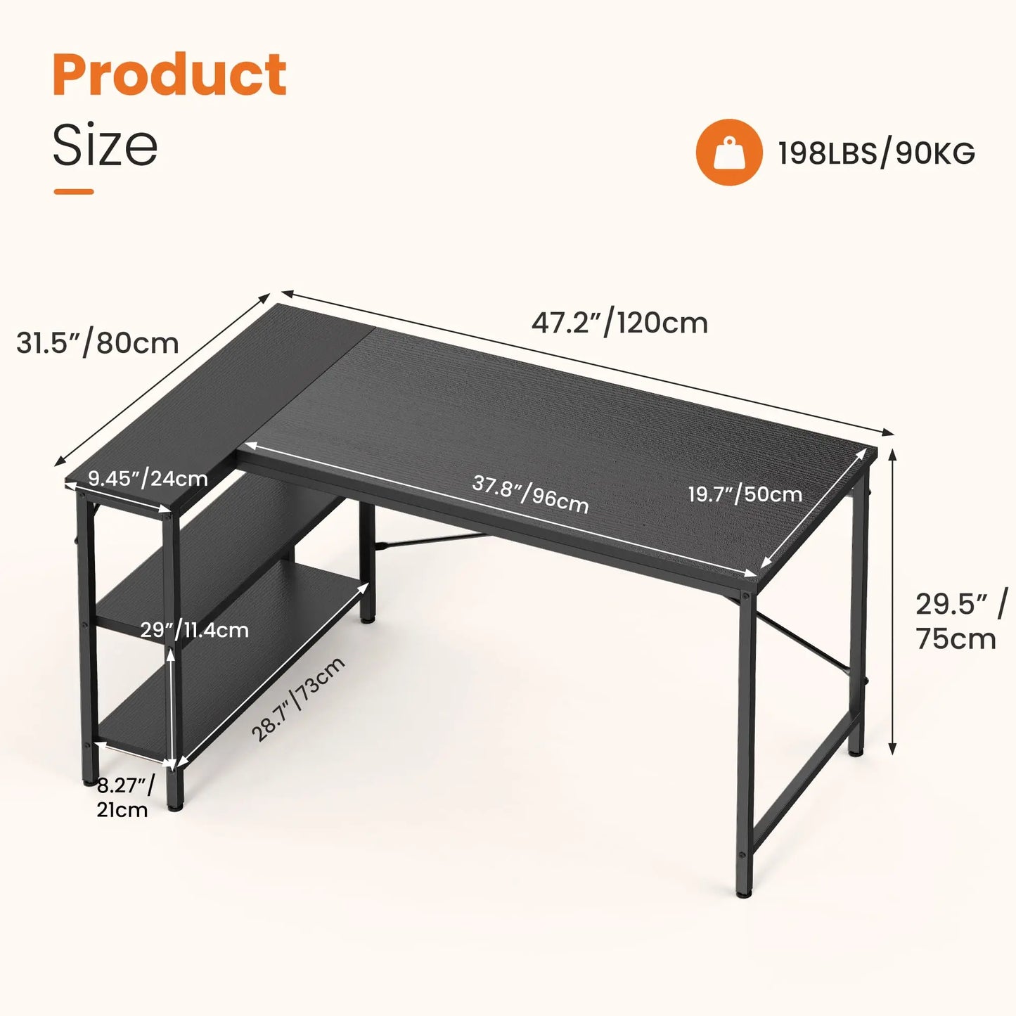 JHK L Shaped Desk Computer Corner Desk With Reversible Shelves