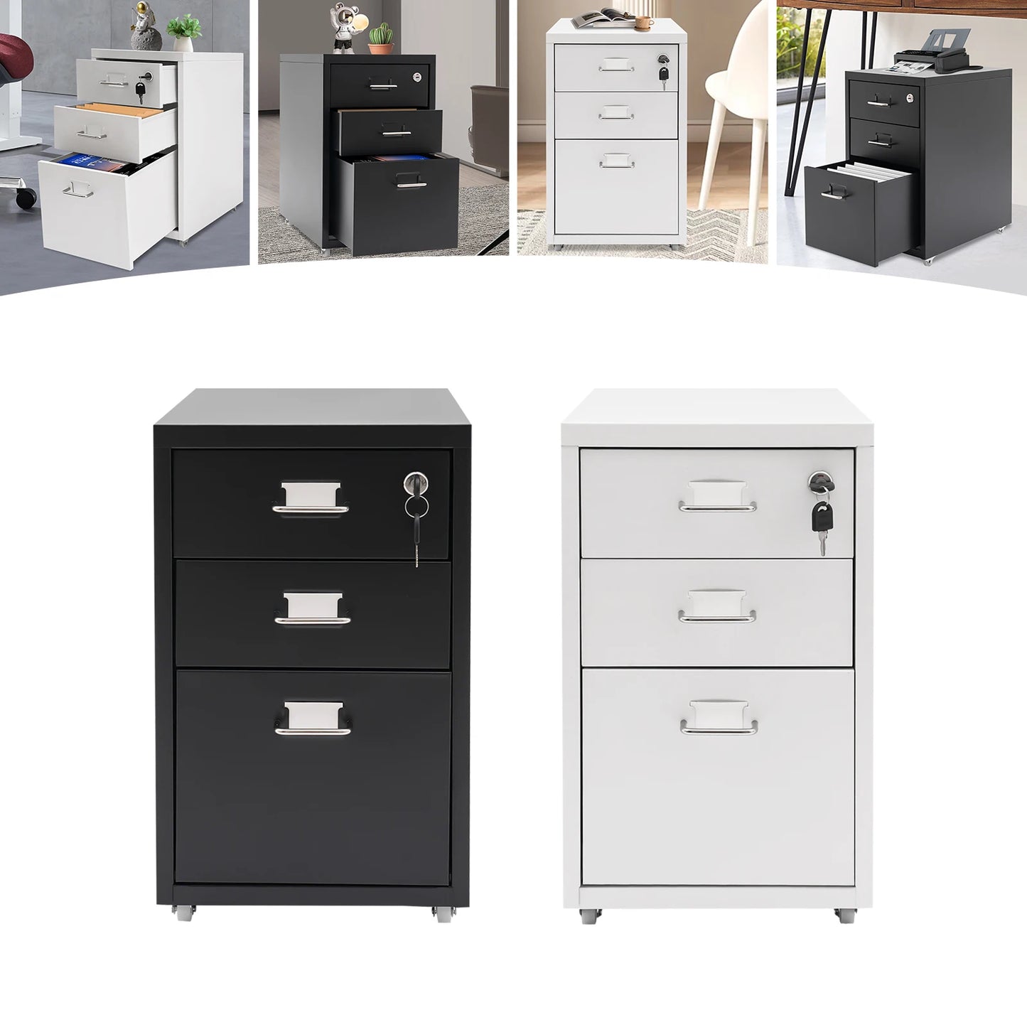 Bymaocar 3 Tier Vertical File Cabinet With Lock On Casters