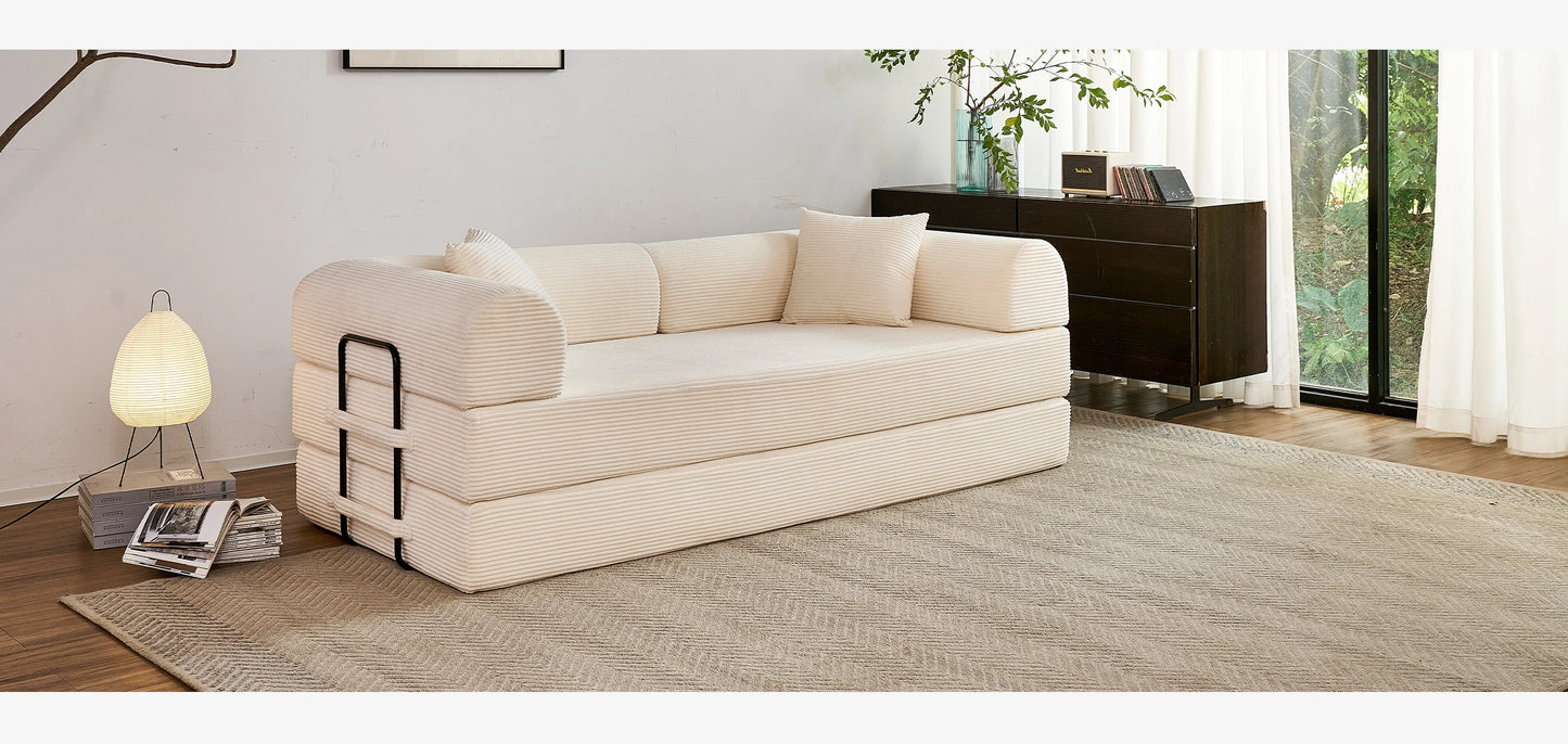 Foldable Convertible Futon Sofa Bed With L Shaped Arms