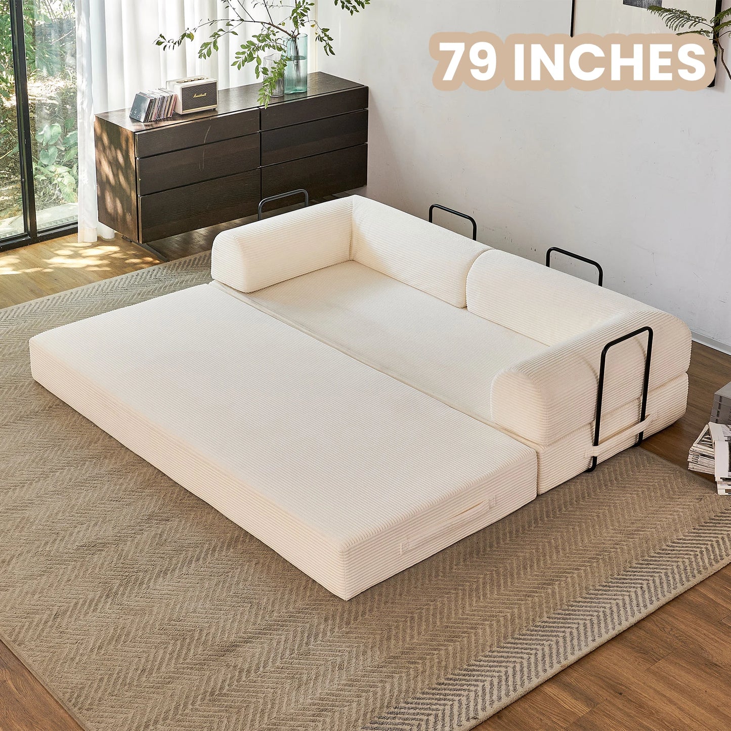 Foldable Convertible Futon Sofa Bed With L Shaped Arms
